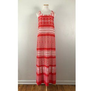 EMMA & MICHELE Maxi Dress Size Medium Red White Print Cut Out Back Knit Summer